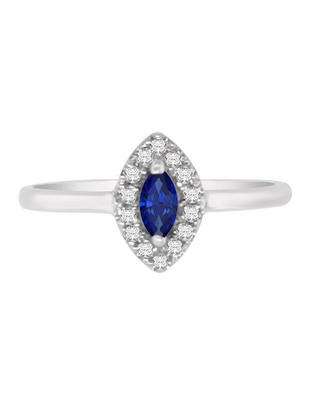 Anillo redondo Suylen 14 k de oro blanco zafiro y diamante brillante