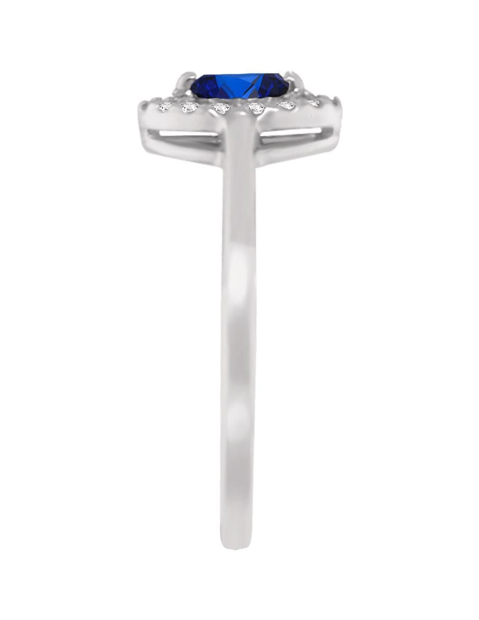 Anillo redondo Suylen 14 k de oro blanco zafiro y diamante brillante 3