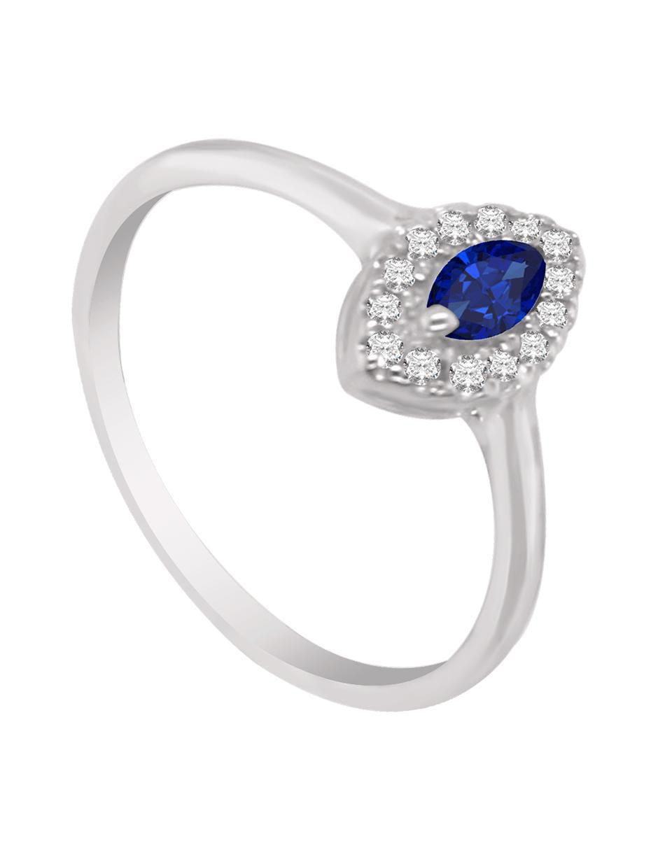 Anillo redondo Suylen 14 k de oro blanco zafiro y diamante brillante 2