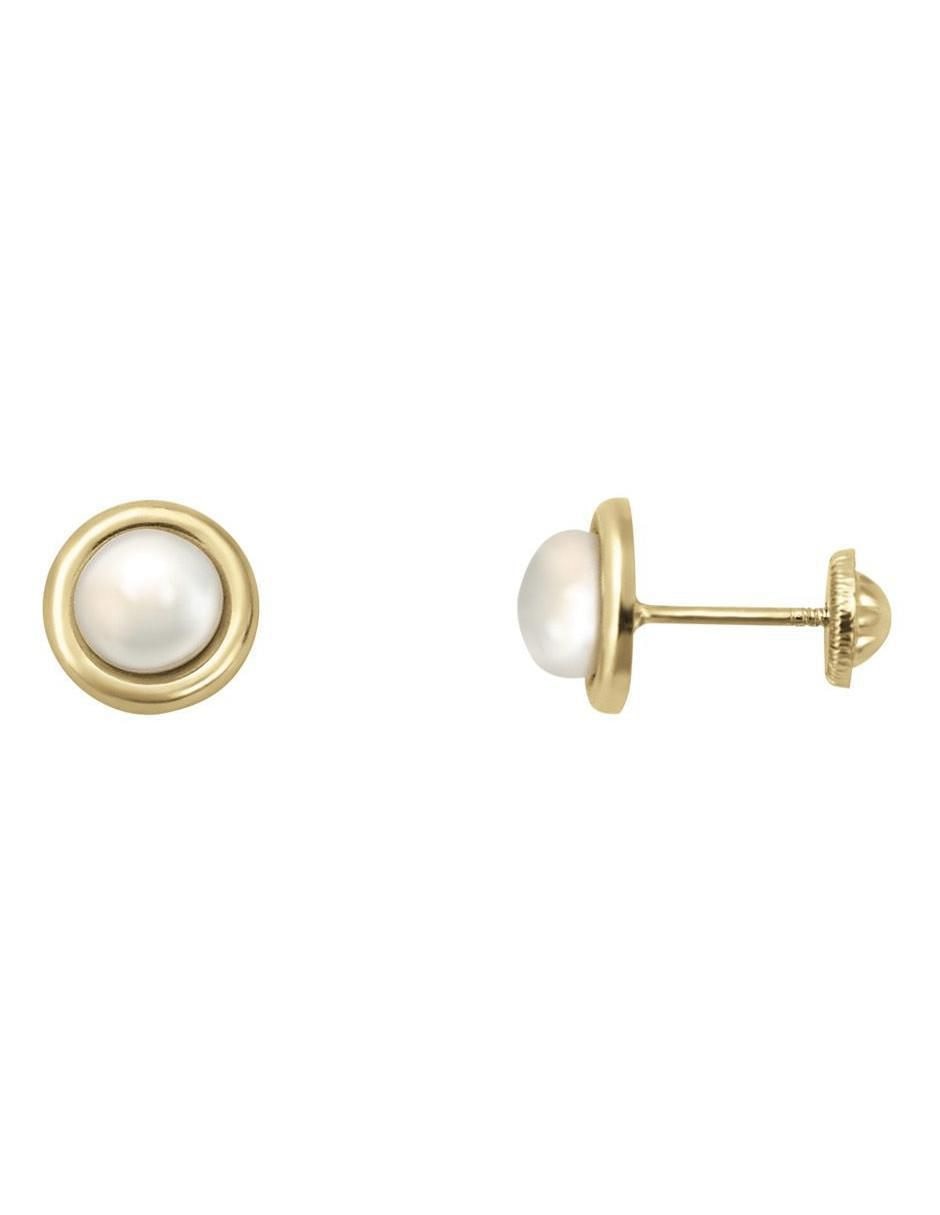 Broqueles redondos de oro 14 K perla Broqueles redondos de oro 14 K perla