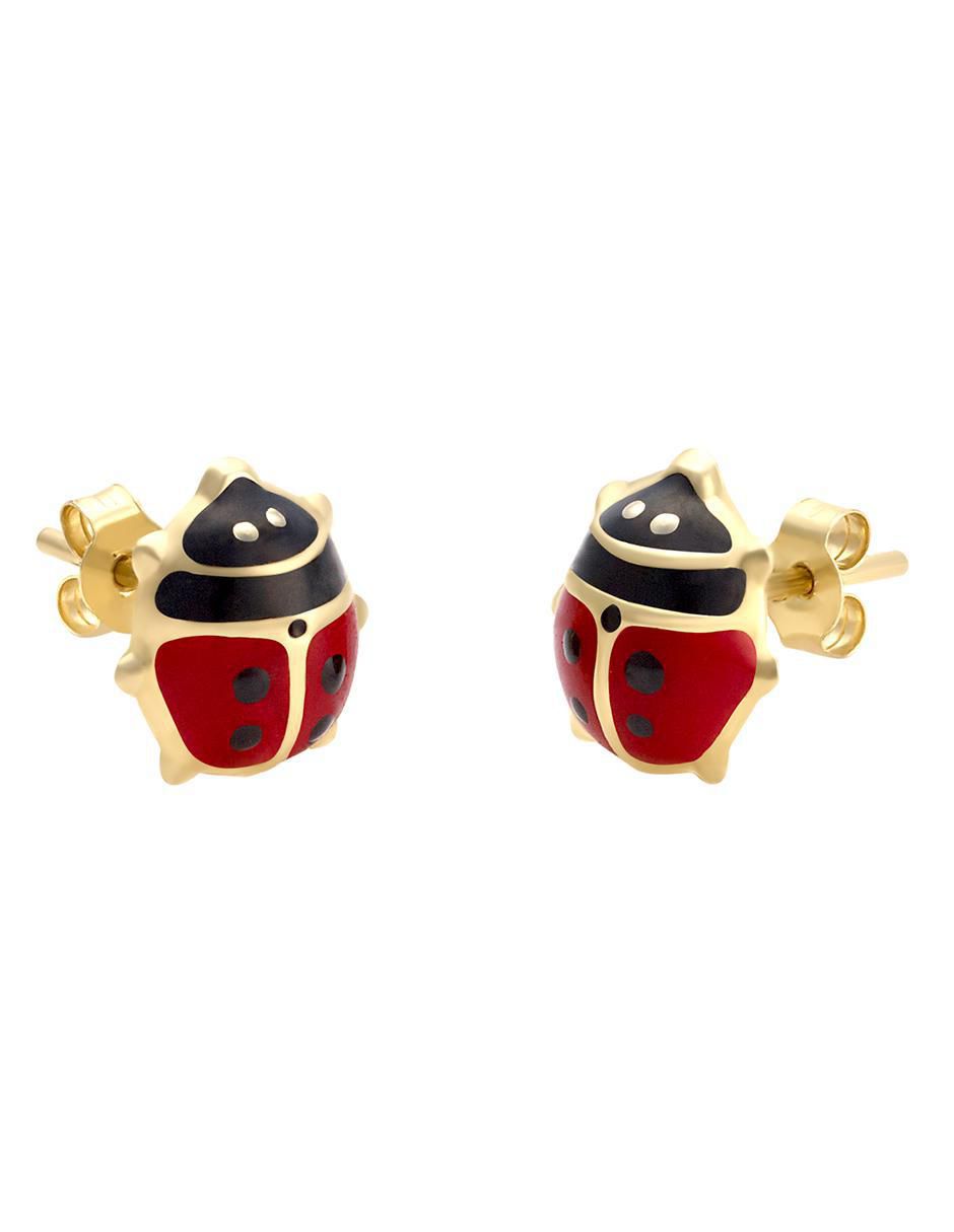Broqueles de catarina de oro 14 K con acabado esmaltado Broqueles de catarina de oro 14 K con acabado esmaltado