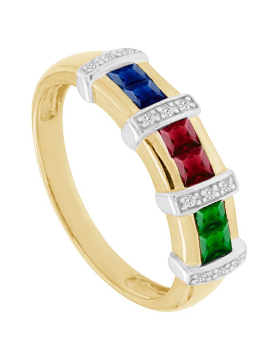 Anillo redondo Luisiana 14 k de oro esmeralda, zafiro y rubí brillante 3