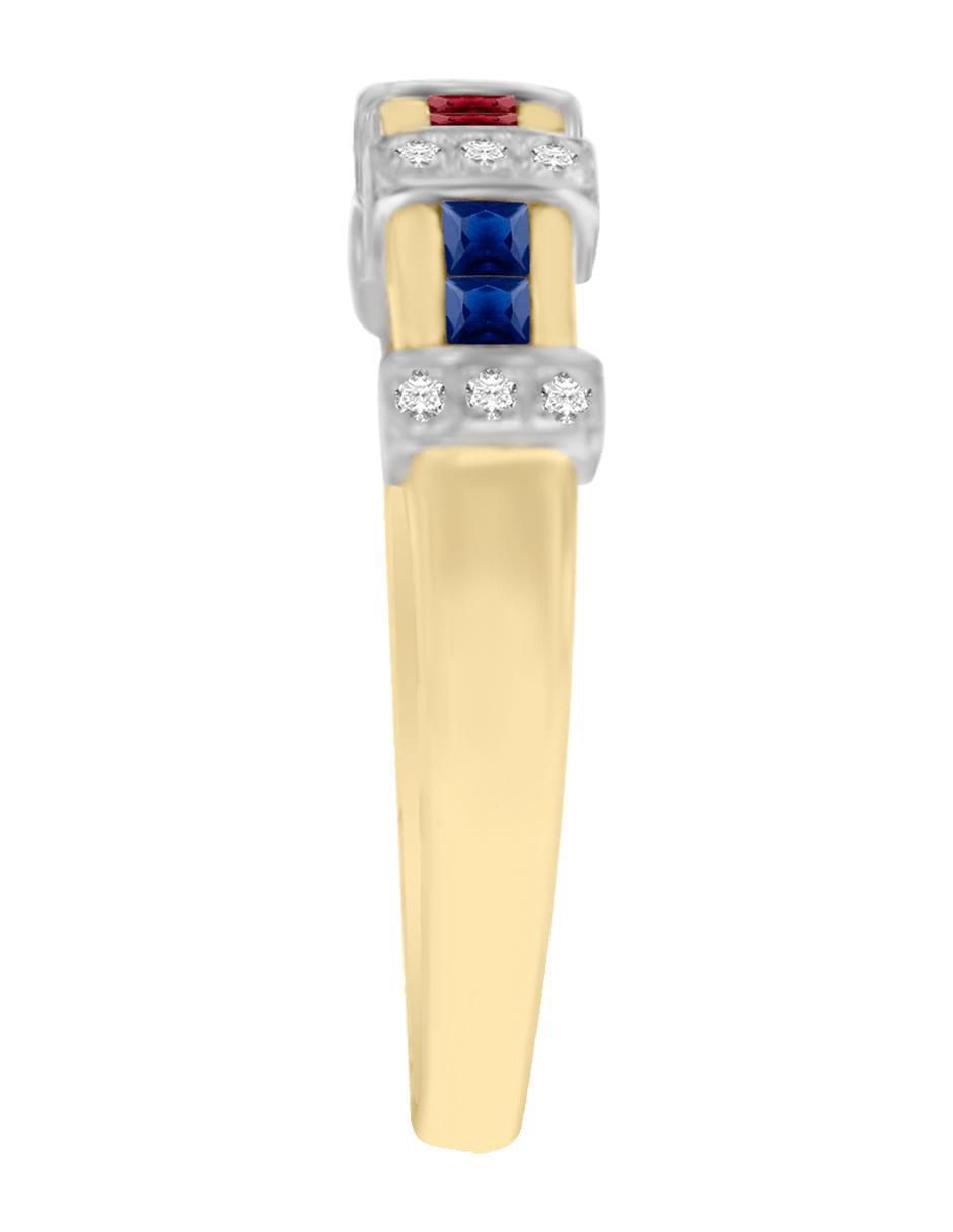 Anillo redondo Luisiana 14 k de oro esmeralda, zafiro y rubí brillante 2