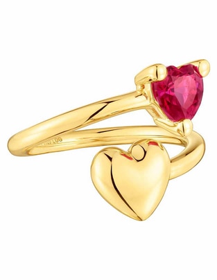 Anillo de corazón Garden Of Love de plata P 925 rubí con acabado baño de oro