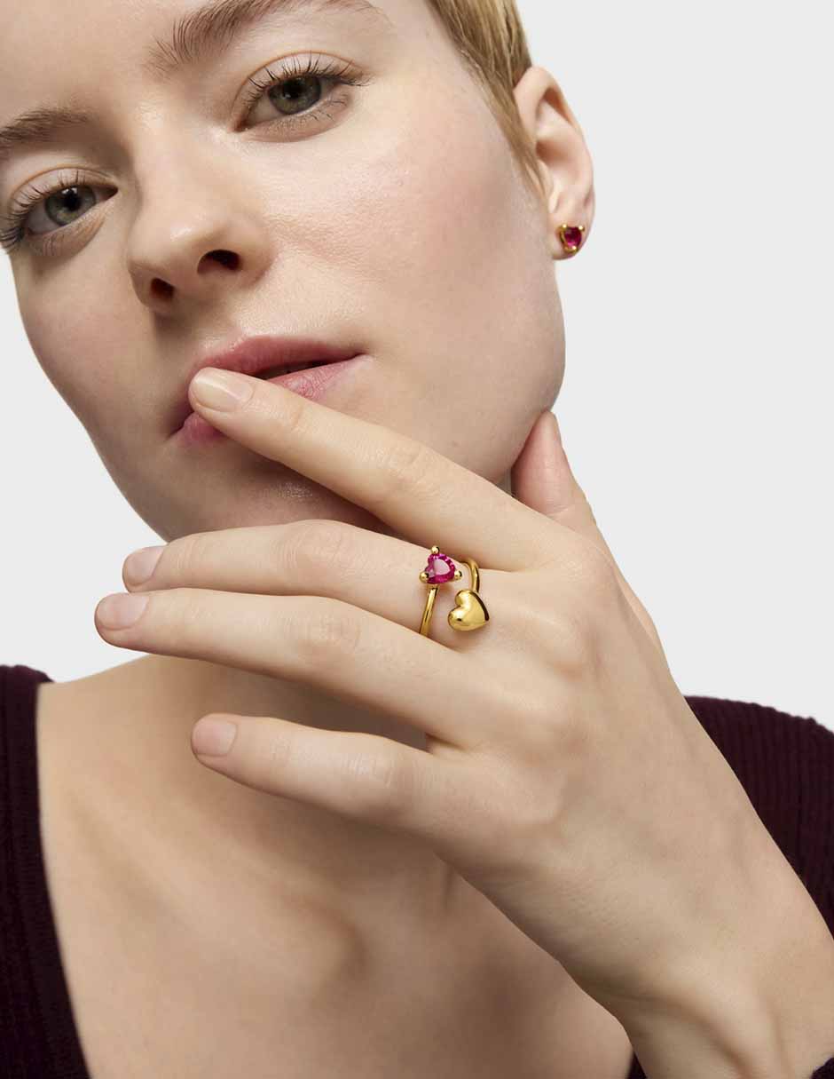 Anillo de corazón Garden Of Love de plata P 925 rubí con acabado baño de oro
