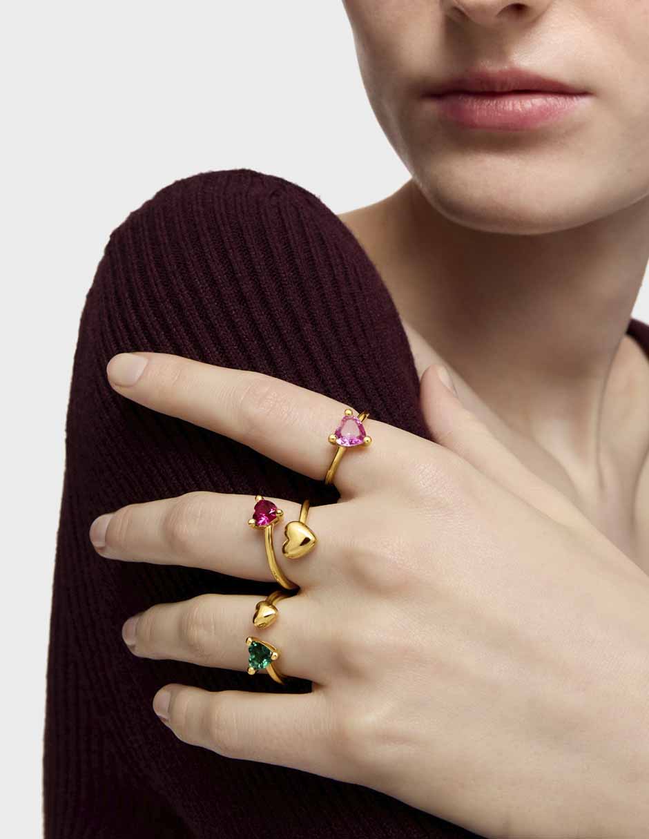Anillo de corazón Garden Of Love de plata P 925 rubí con acabado baño de oro