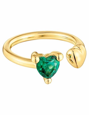 Anillo de corazón Garden Of Love de plata P 925 esmeralda con acabado baño de oro