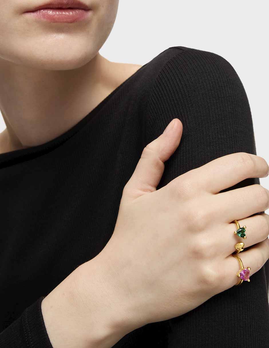 Anillo de corazón Garden Of Love de plata P 925 esmeralda con acabado baño de oro