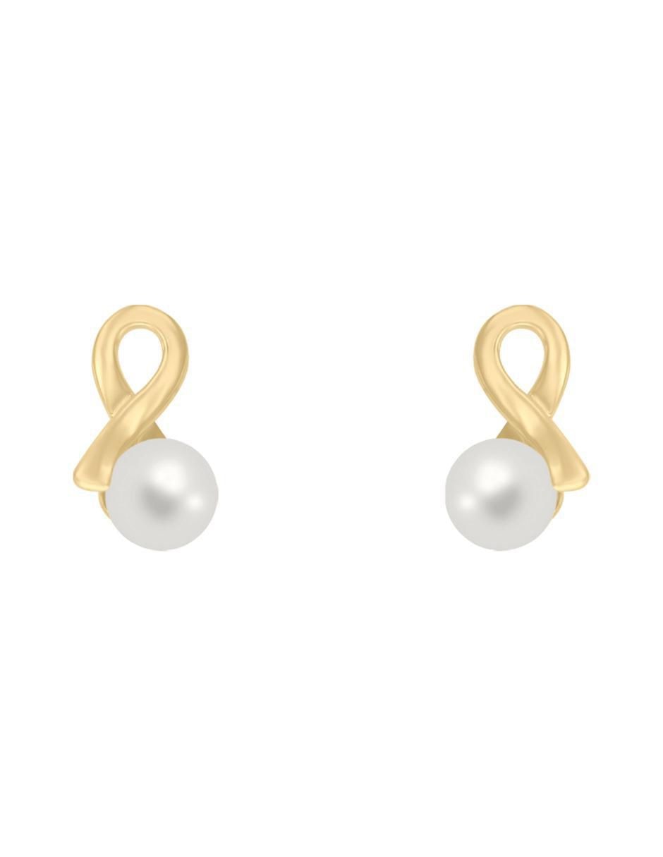 Aretes de oro amarillo 14 K con acabado brillante perla