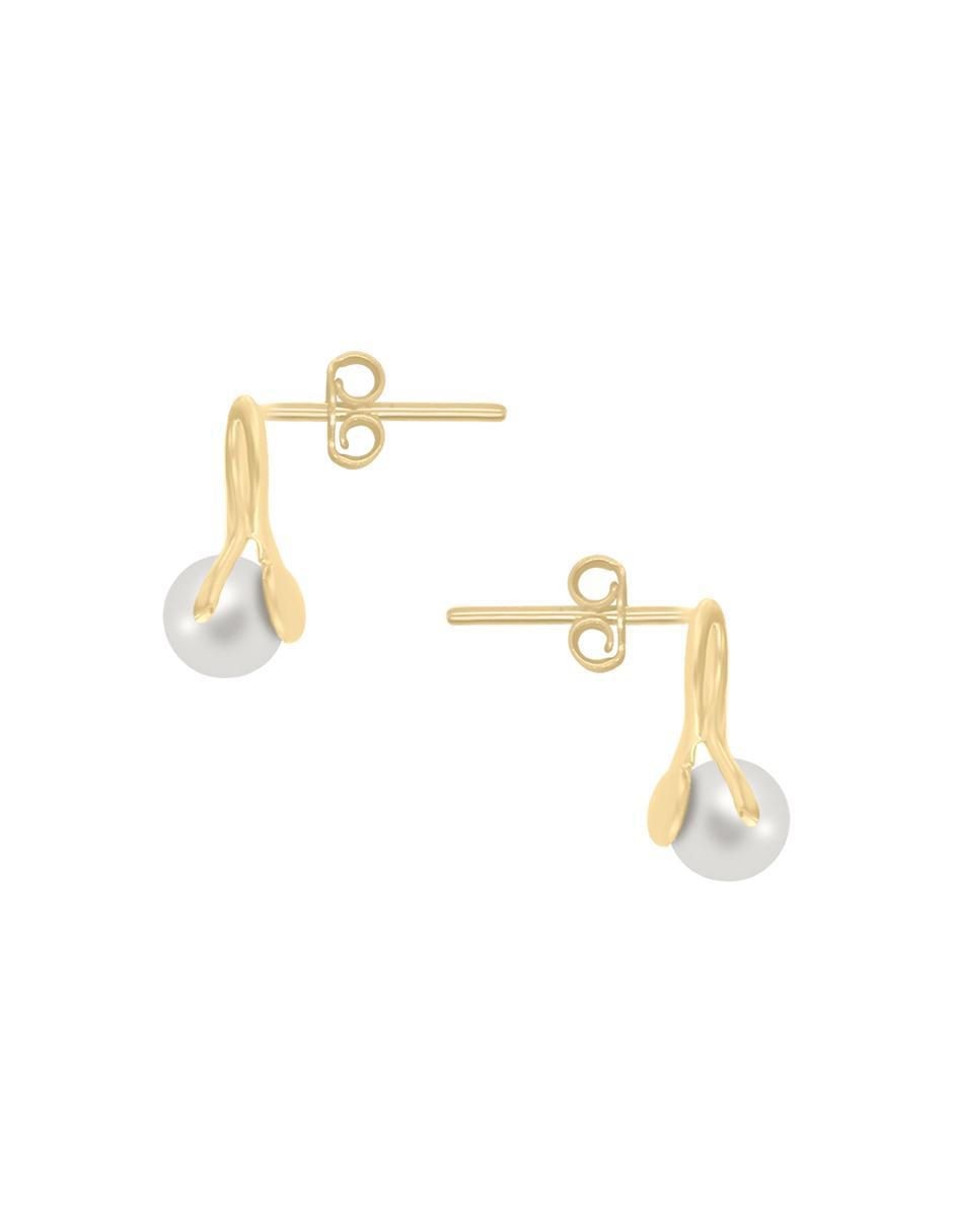 Aretes de oro amarillo 14 K con acabado brillante perla 2
