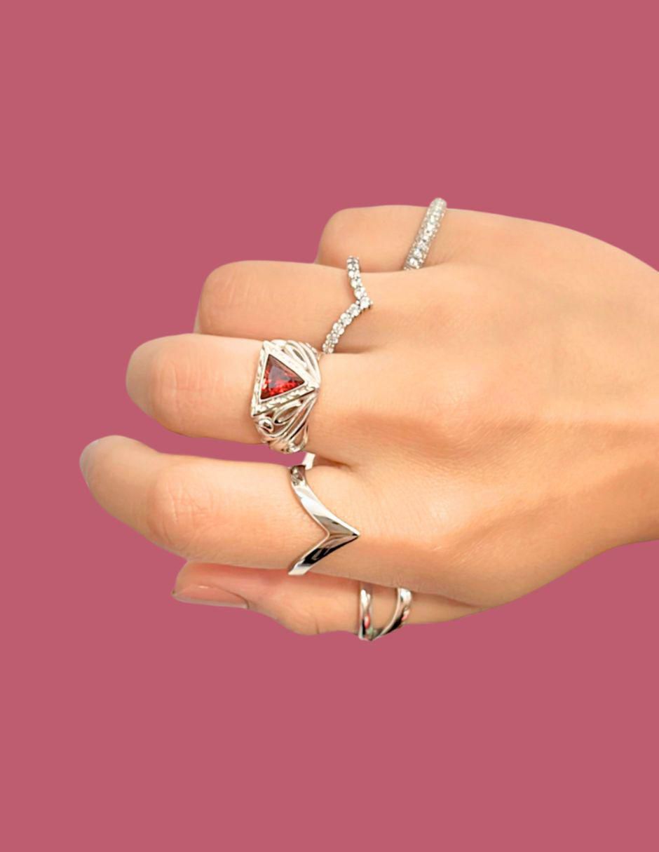 Anillo triangular Brillo P 925 de plata zirconia troquelado