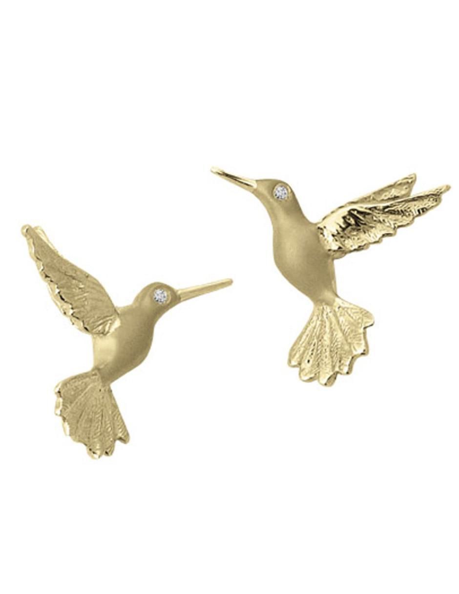 Broqueles de colibrí de oro 14 K diamante Broqueles de colibrí de oro 14 K diamante