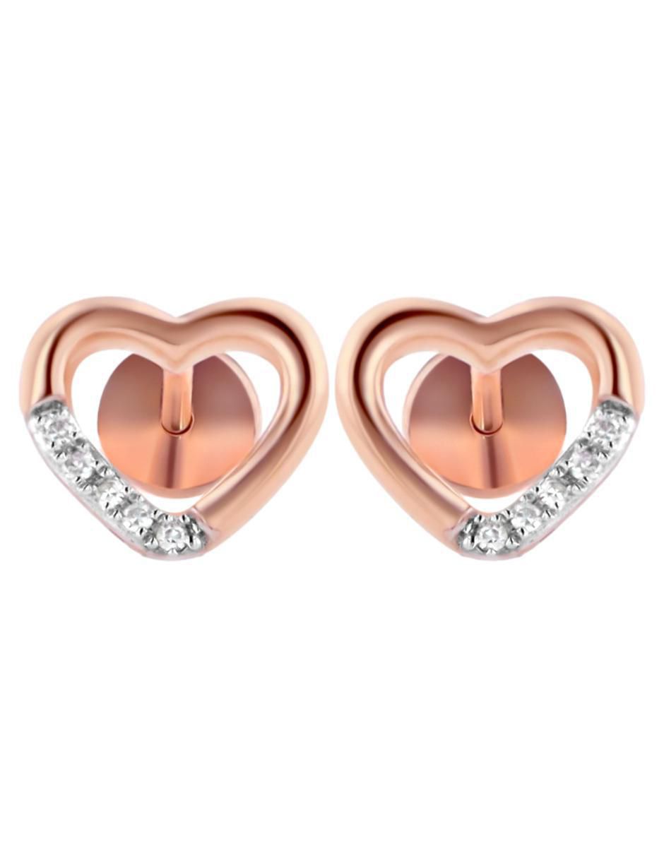 Broqueles de corazón de oro rosa 14 K con acabado brillante diamante
