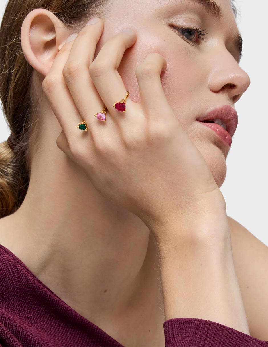Anillo de corazón Garden Of Love Lgg de plata P 925 esmeralda, zafiro y rubí con acabado baño de oro