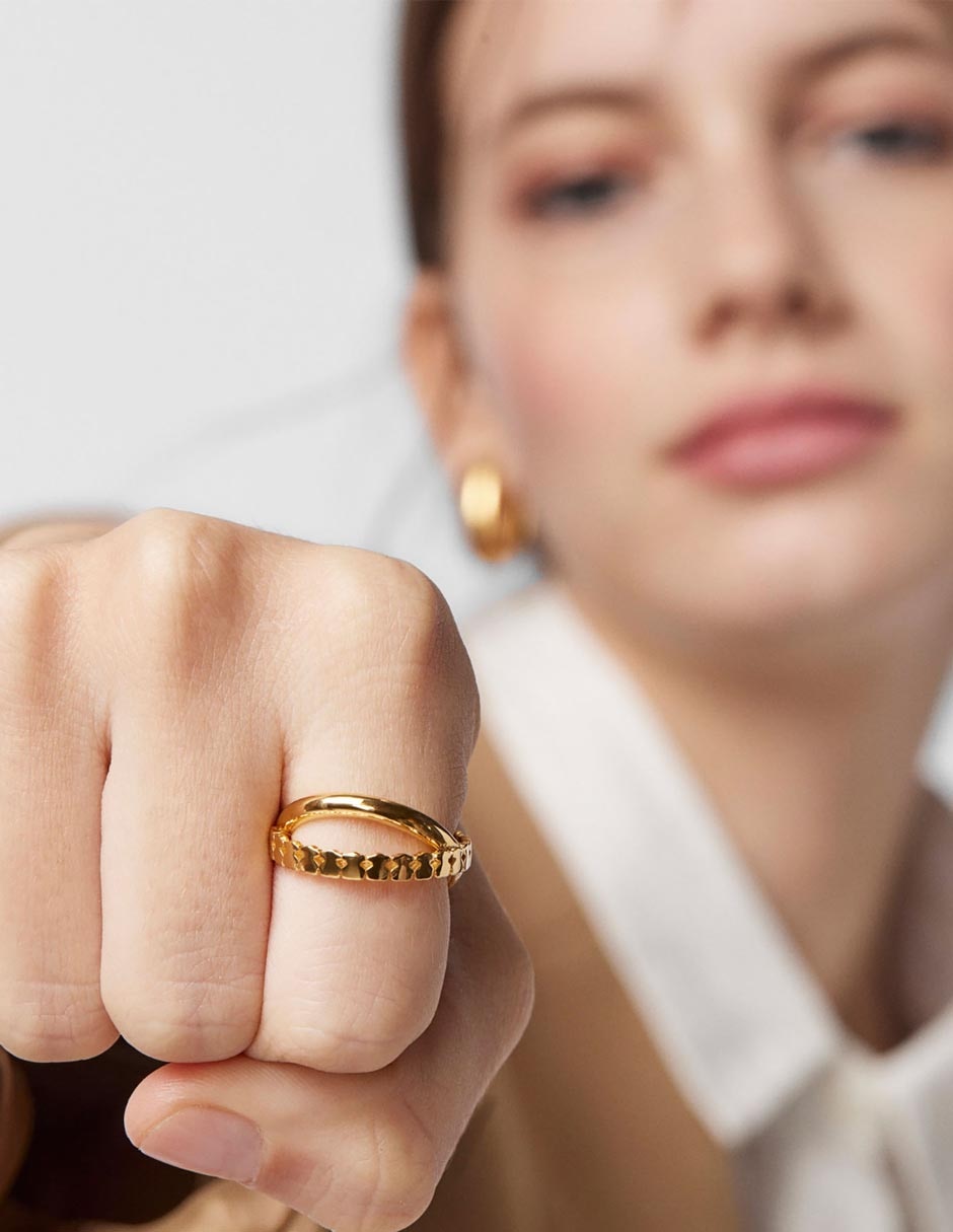 Anillo redondo Straight de plata P 925 con acabado baño de oro 6