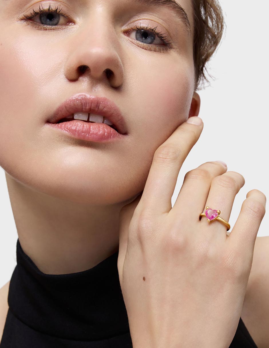 Anillo con gema de corazón Garden Of Love Lgg de plata P 925 zafiro con acabado baño de oro