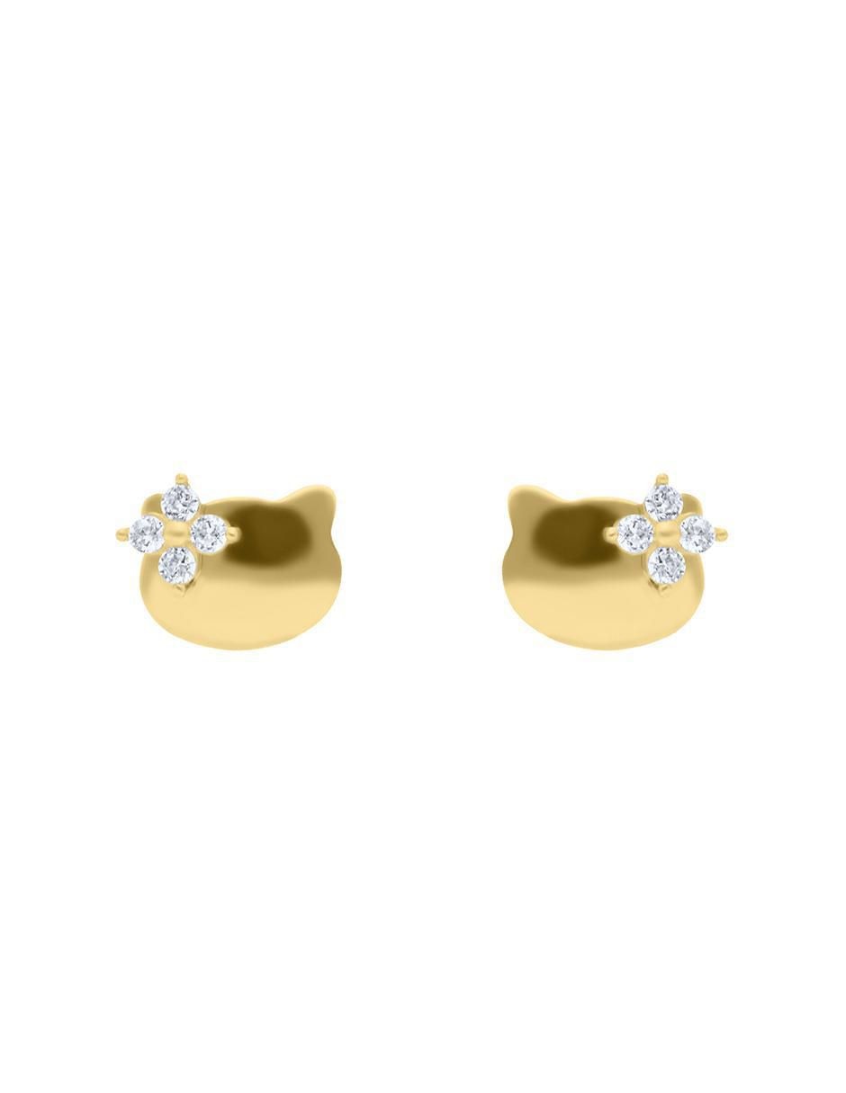 Broqueles de gato de oro amarillo 14 K con acabado brillante 2