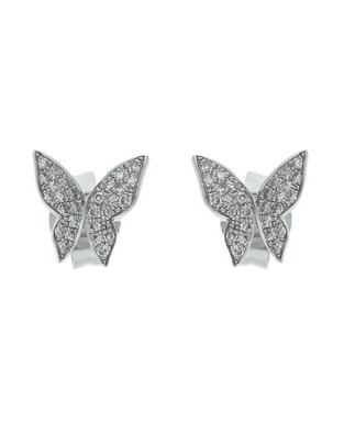 Set de aretes de mariposa de oro blanco 14 K con acabado brillante diamante