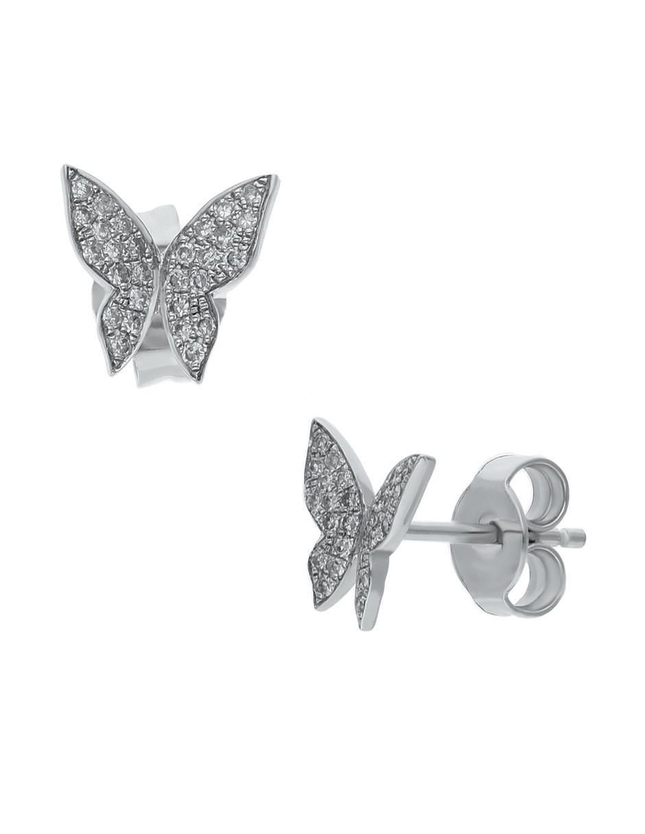 Set de aretes de mariposa de oro blanco 14 K con acabado brillante diamante 2