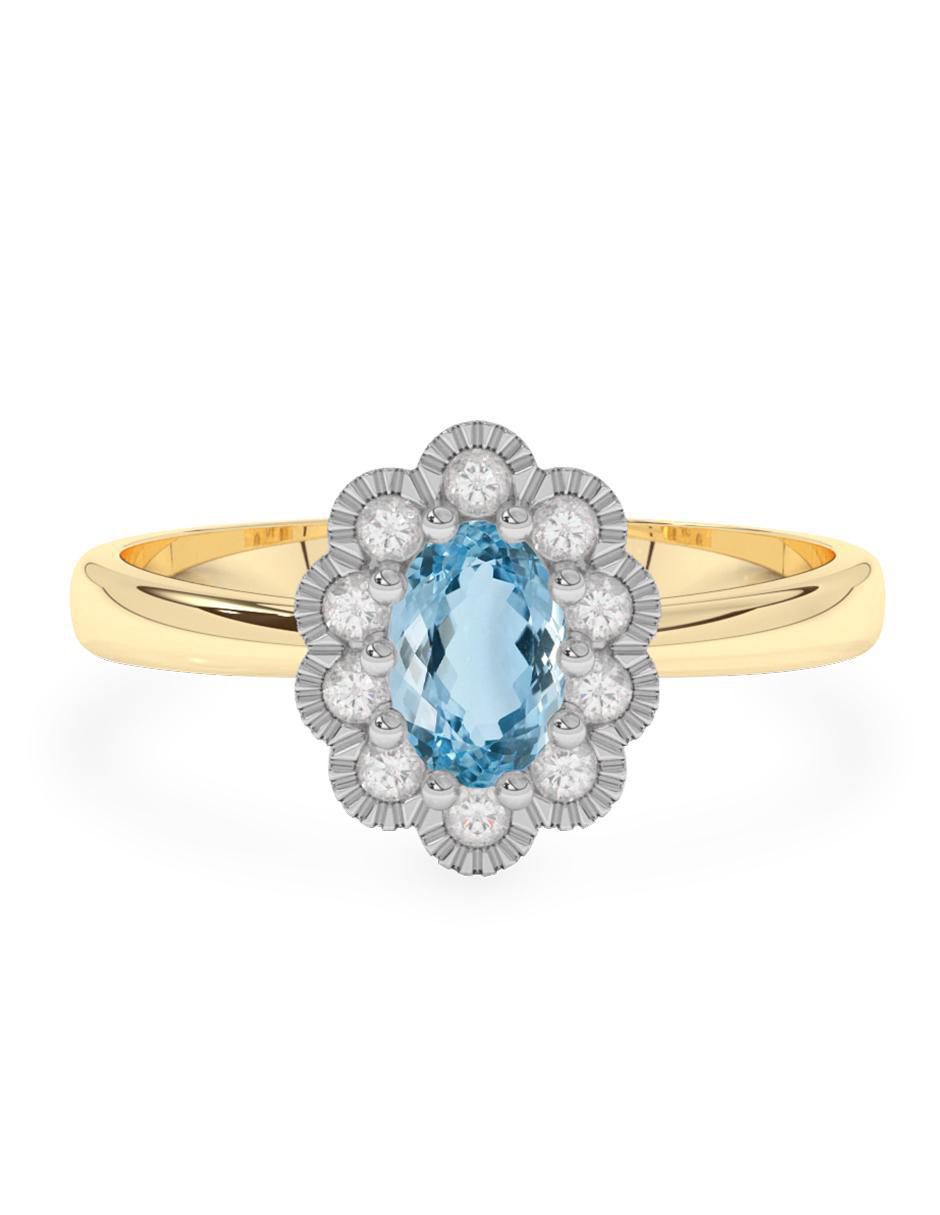 Anillo de compromiso de oro 14 k aguamarina