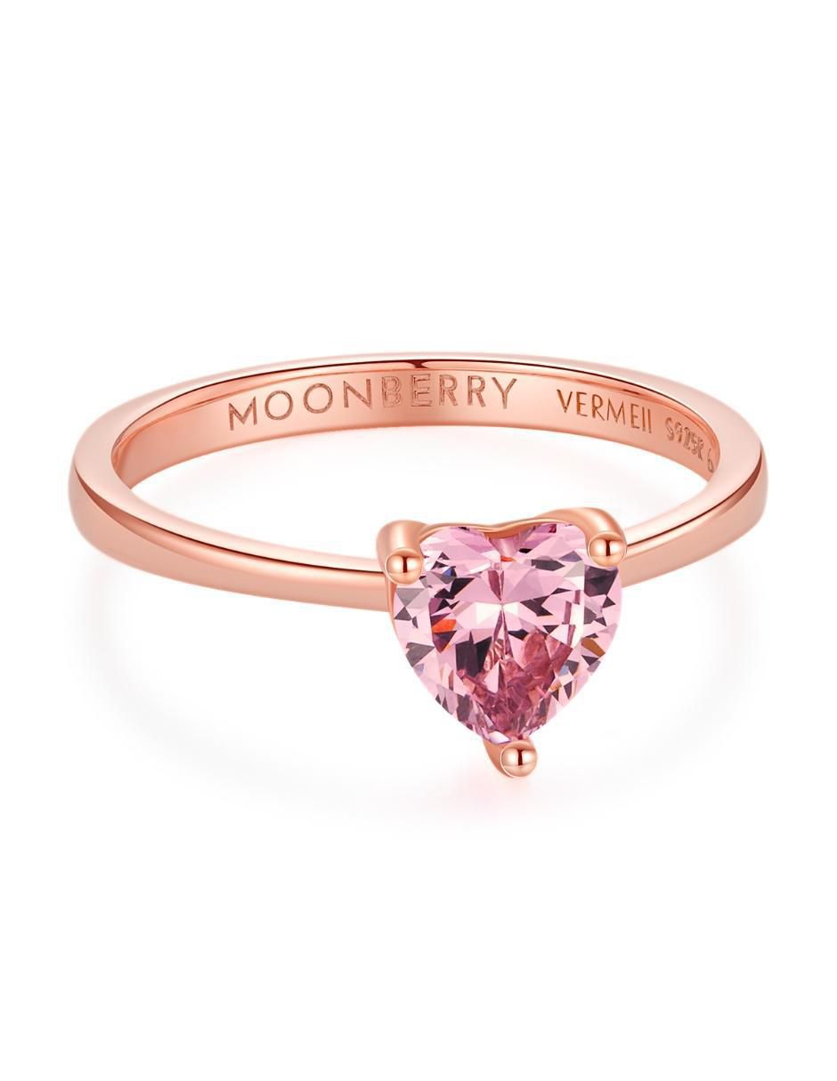 Anillo de corazón de plata vermeil P 925 zirconia cúbica con acabado baño de oro rosa 13