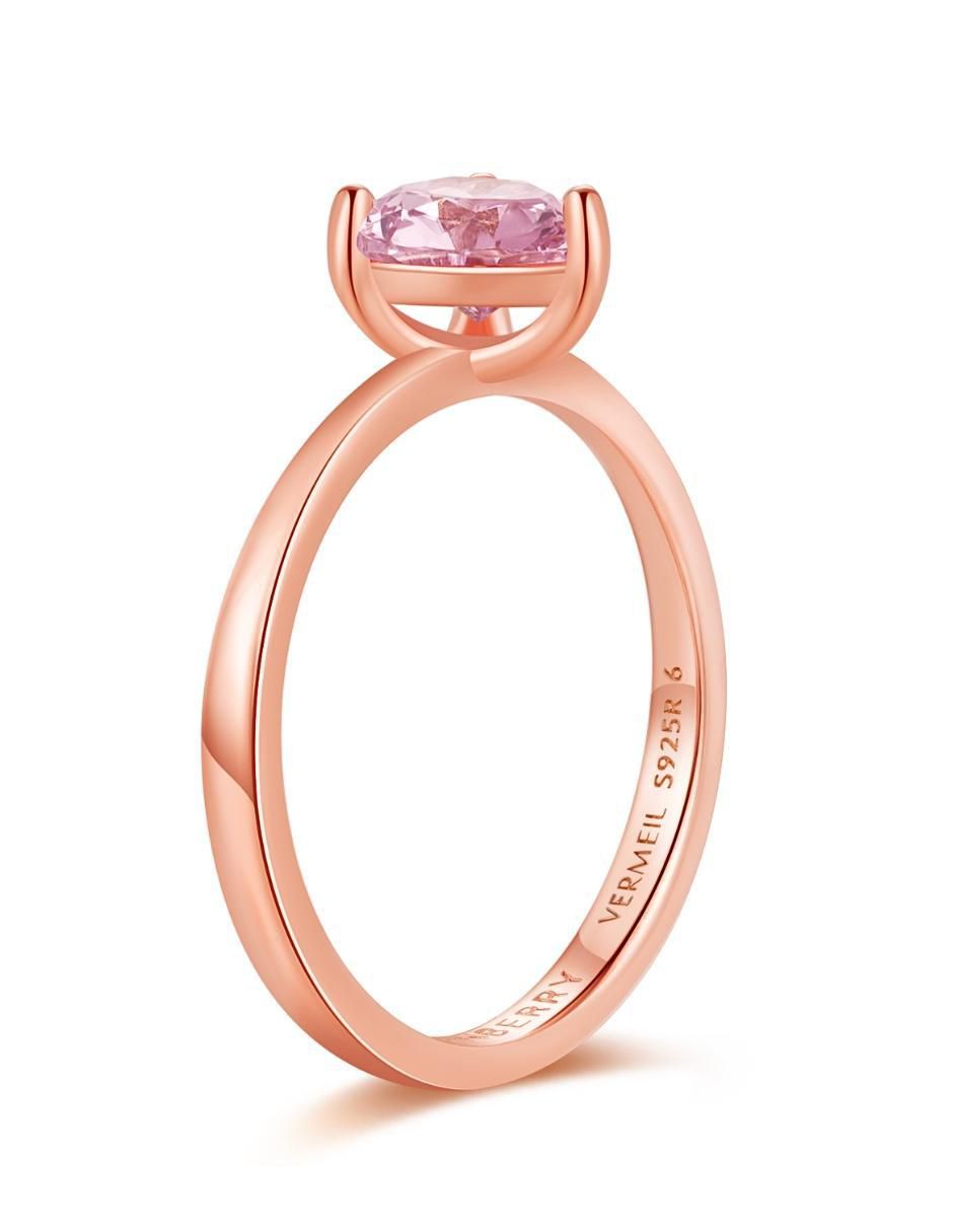 Anillo de corazón de plata vermeil P 925 zirconia cúbica con acabado baño de oro rosa 7