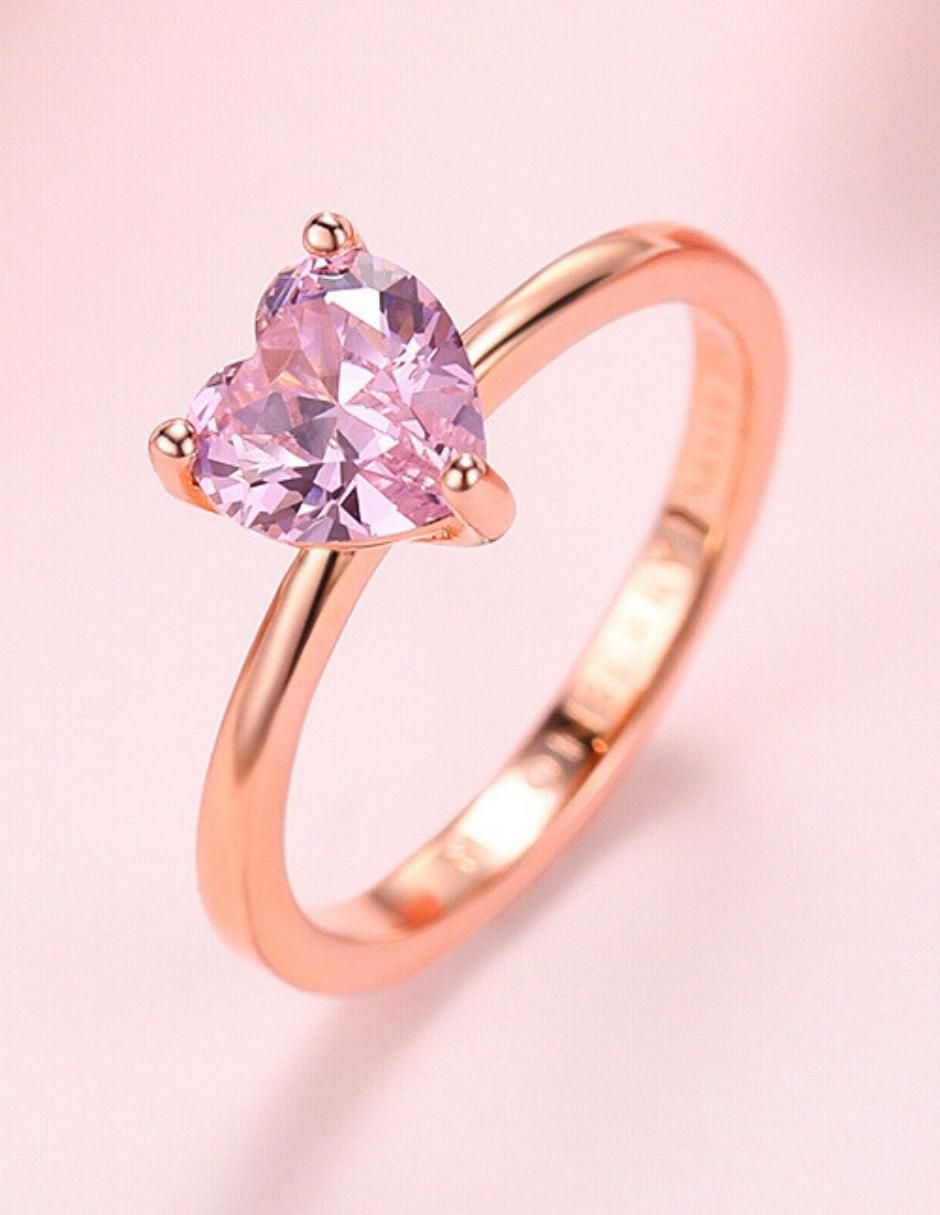 Anillo de corazón de plata vermeil P 925 zirconia cúbica con acabado baño de oro rosa