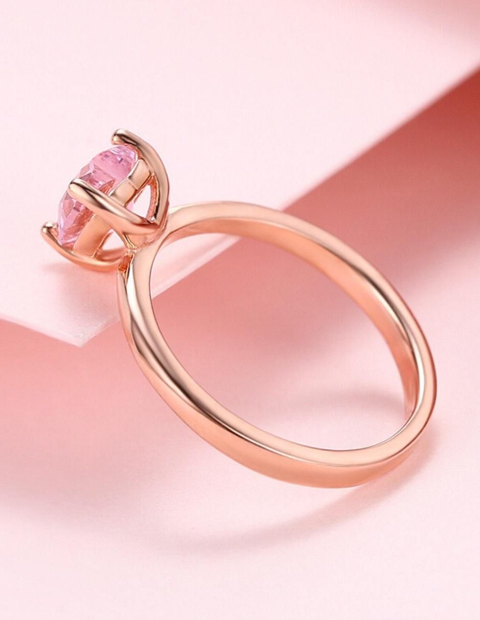 Anillo de corazón de plata vermeil P 925 zirconia cúbica con acabado baño de oro rosa