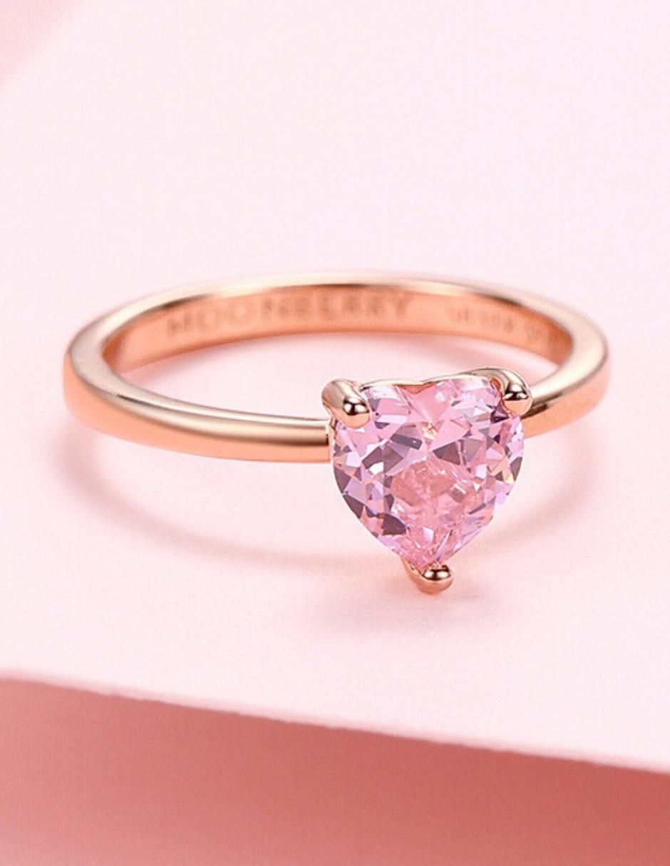 Anillo de corazón de plata vermeil P 925 zirconia cúbica con acabado baño de oro rosa 14