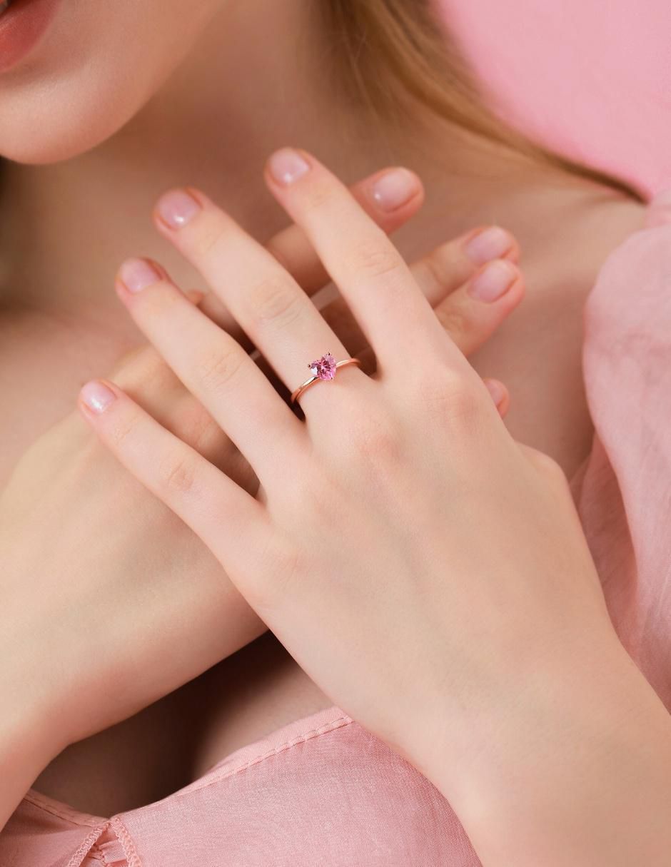 Anillo de corazón de plata vermeil P 925 zirconia cúbica con acabado baño de oro rosa 8