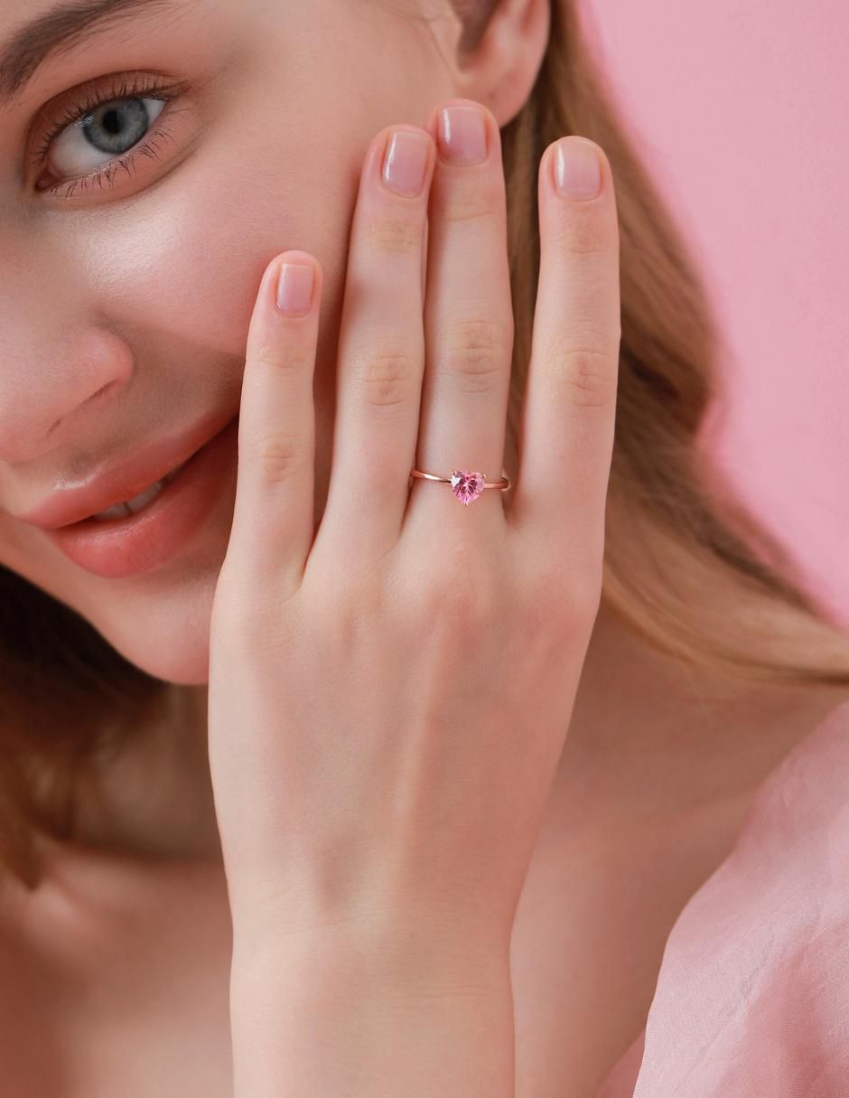 Anillo de corazón de plata vermeil P 925 zirconia cúbica con acabado baño de oro rosa 12