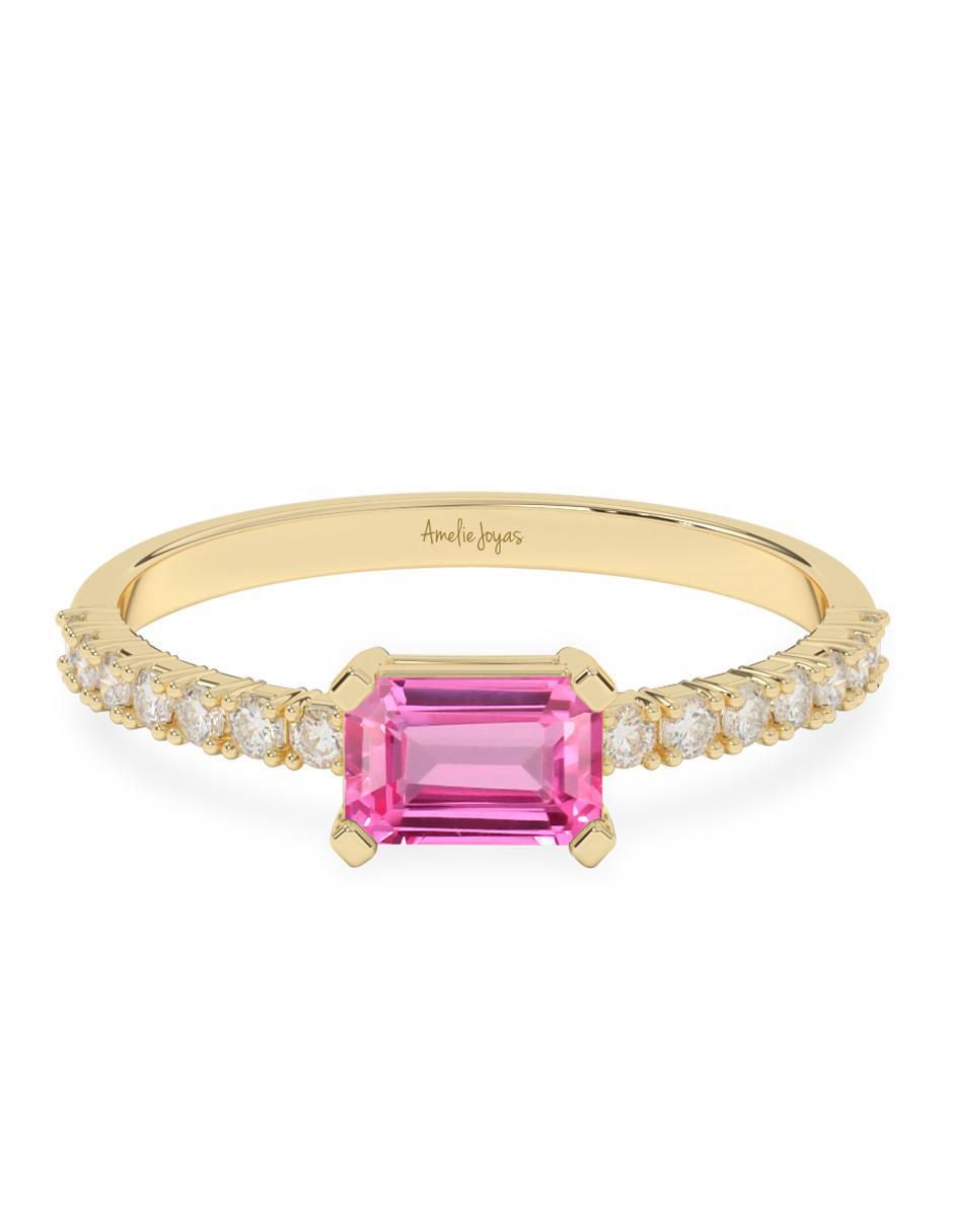 Anillo de compromiso de oro 14 k zafiro rosa