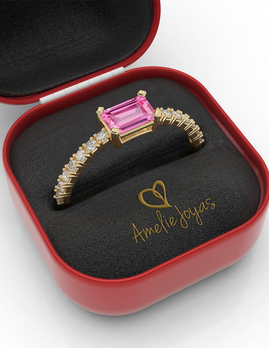 Anillo de compromiso 14 k zafiro rosa 2