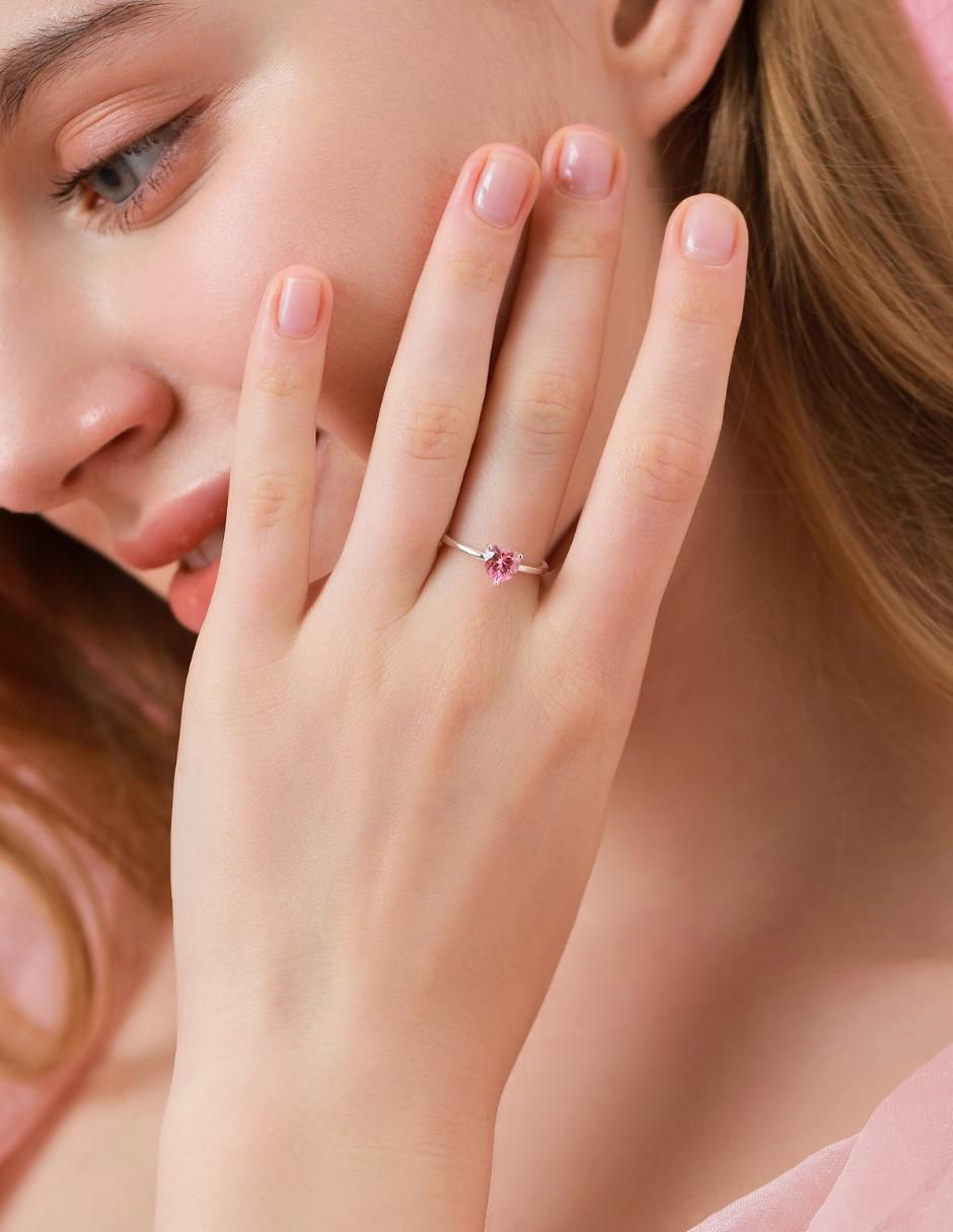 Anillo de corazón P 925 de plata zirconia cúbica brillante 12