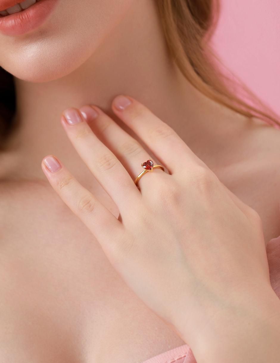 Anillo de corazón de plata vermeil P 925 zirconia cúbica con acabado baño de oro 6