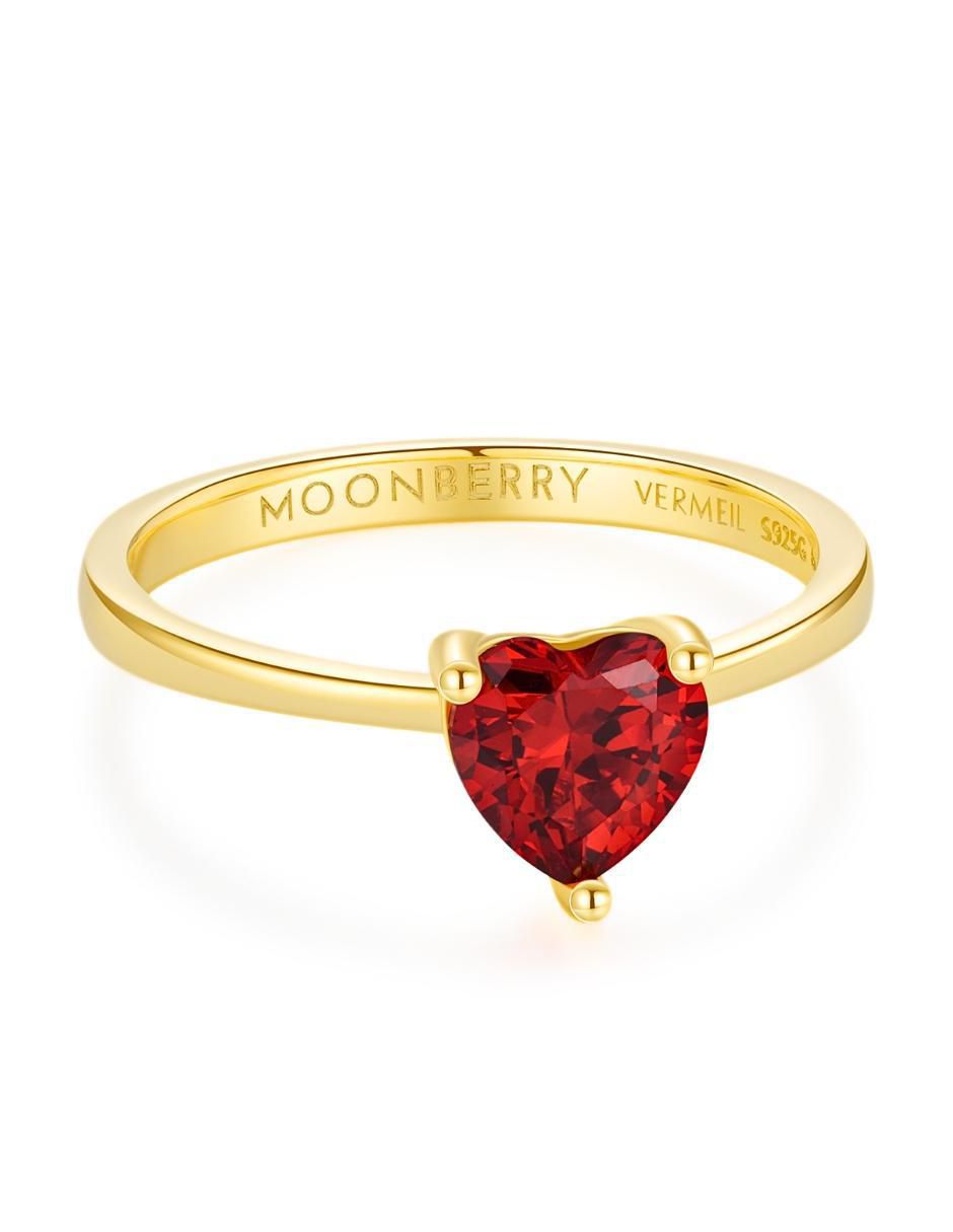 Anillo de corazón de plata vermeil P 925 zirconia cúbica con acabado baño de oro 8