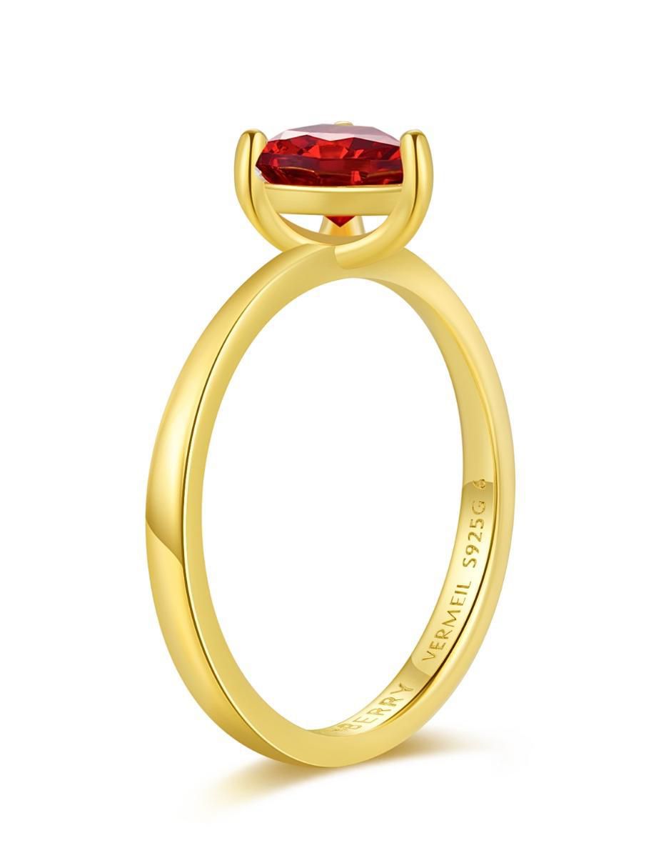 Anillo de corazón de plata vermeil P 925 zirconia cúbica con acabado baño de oro