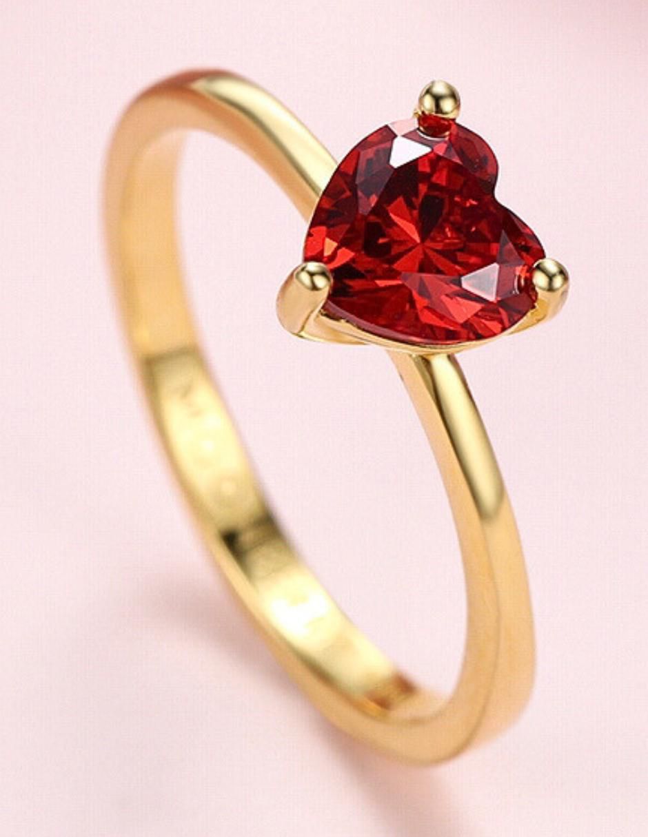 Anillo de corazón de plata vermeil P 925 zirconia cúbica con acabado baño de oro 14