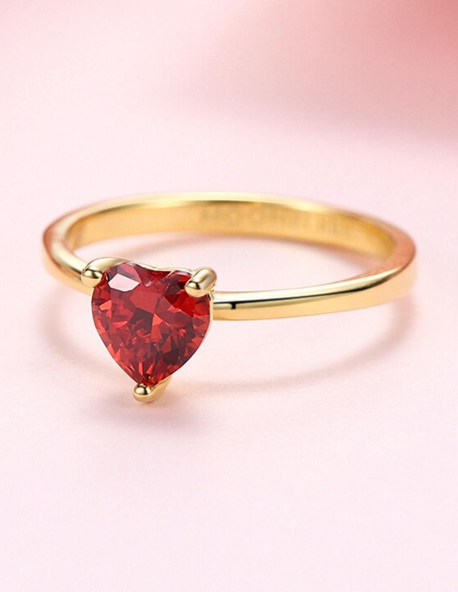 Anillo de corazón de plata vermeil P 925 zirconia cúbica con acabado baño de oro