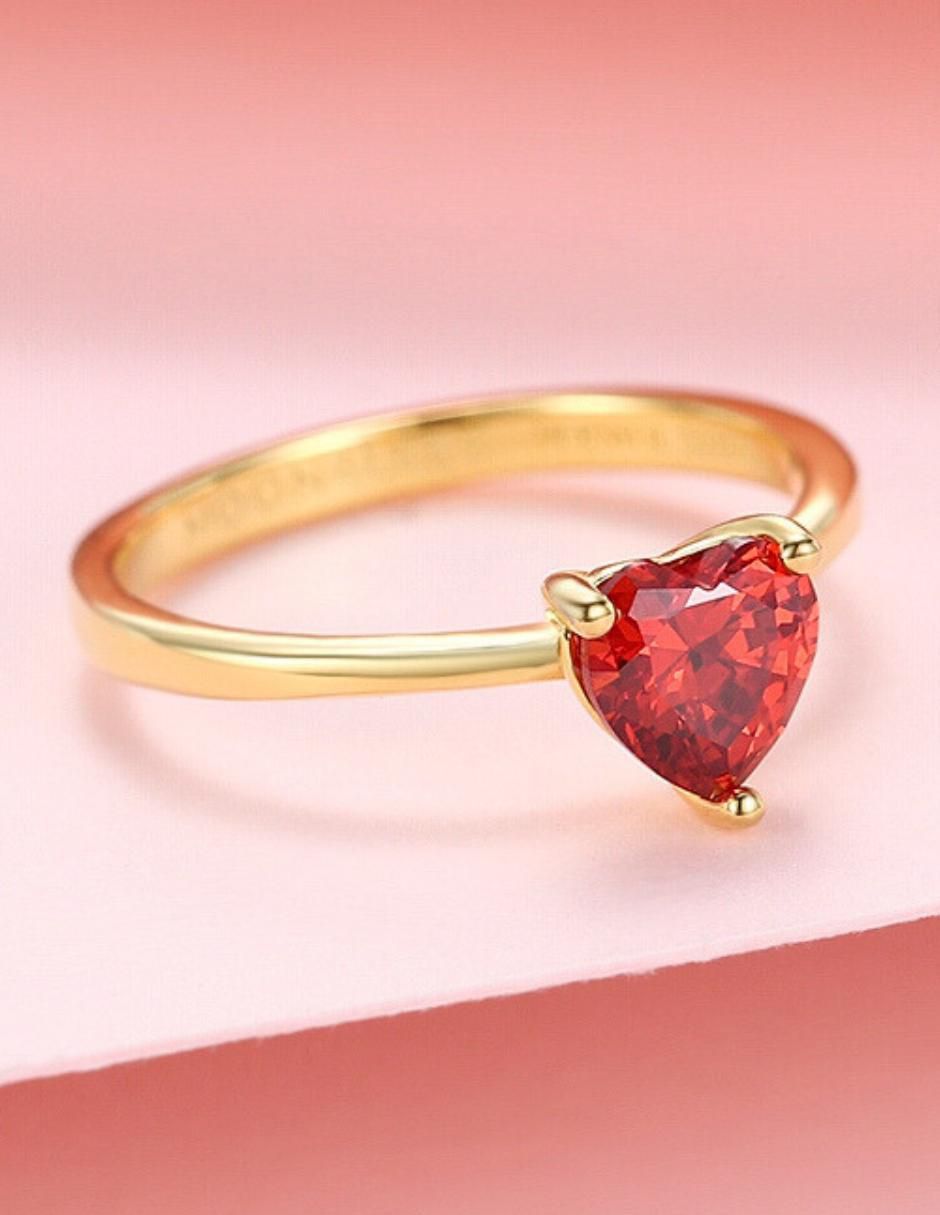 Anillo de corazón de plata vermeil P 925 zirconia cúbica con acabado baño de oro 9