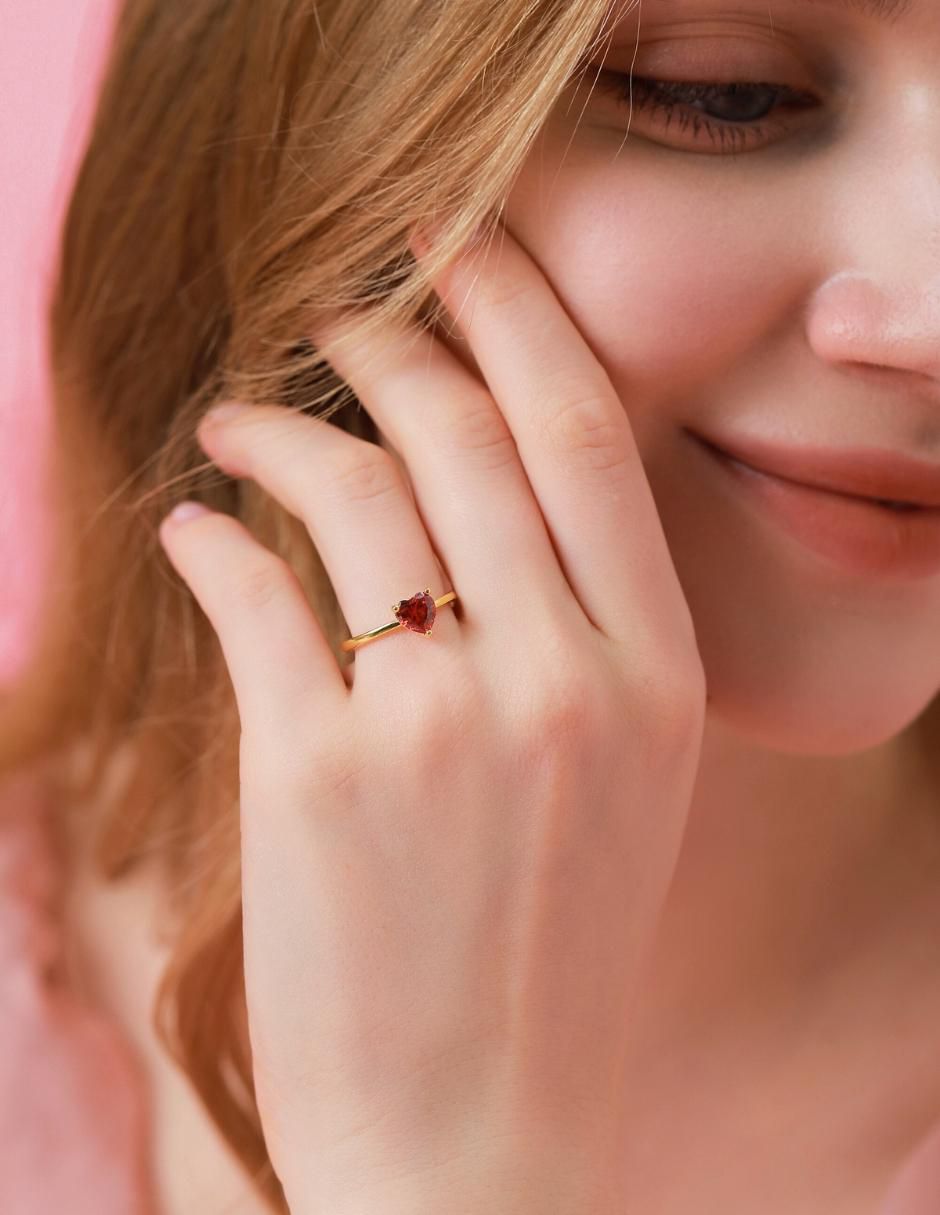 Anillo de corazón de plata vermeil P 925 zirconia cúbica con acabado baño de oro 13