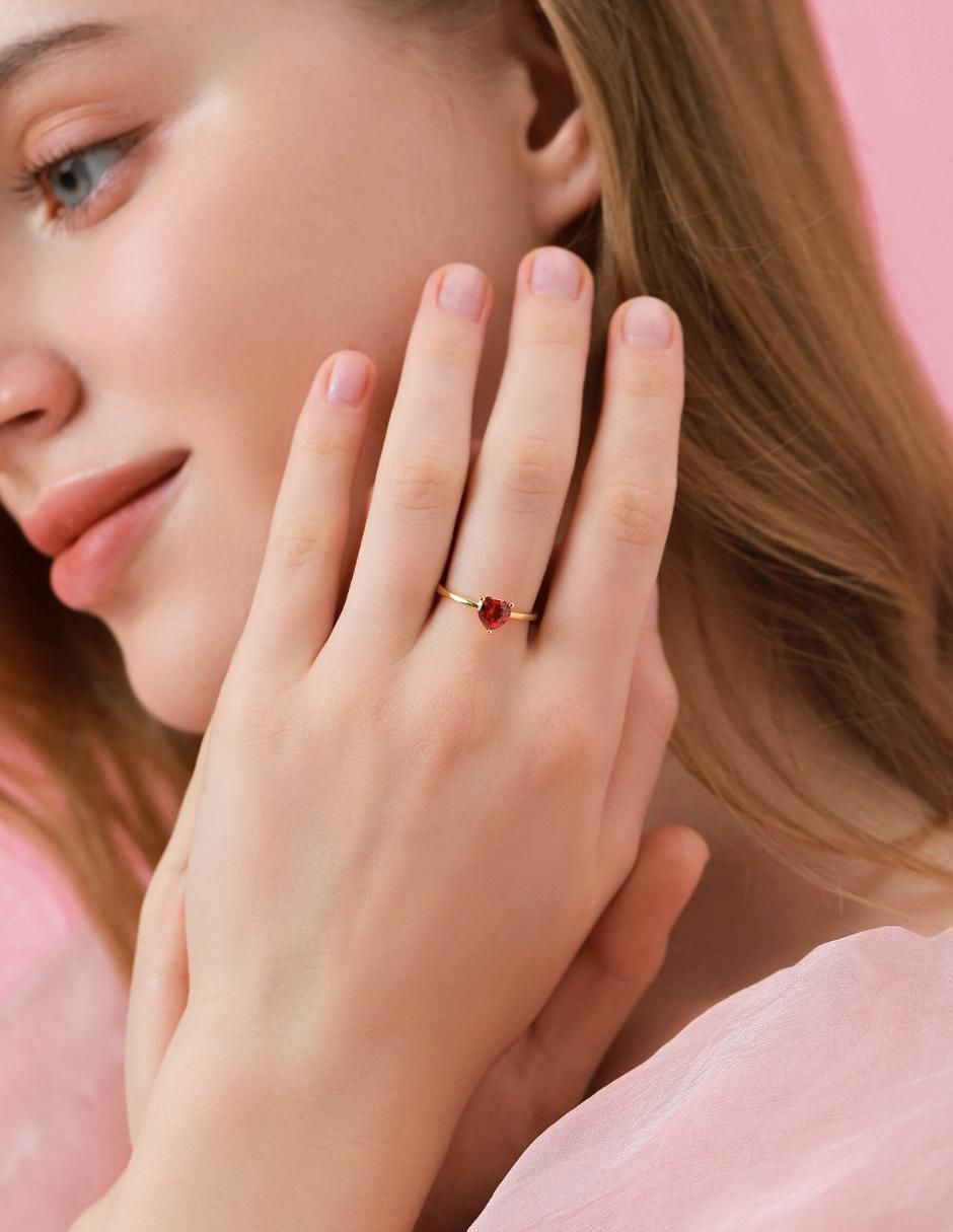 Anillo de corazón de plata vermeil P 925 zirconia cúbica con acabado baño de oro 5