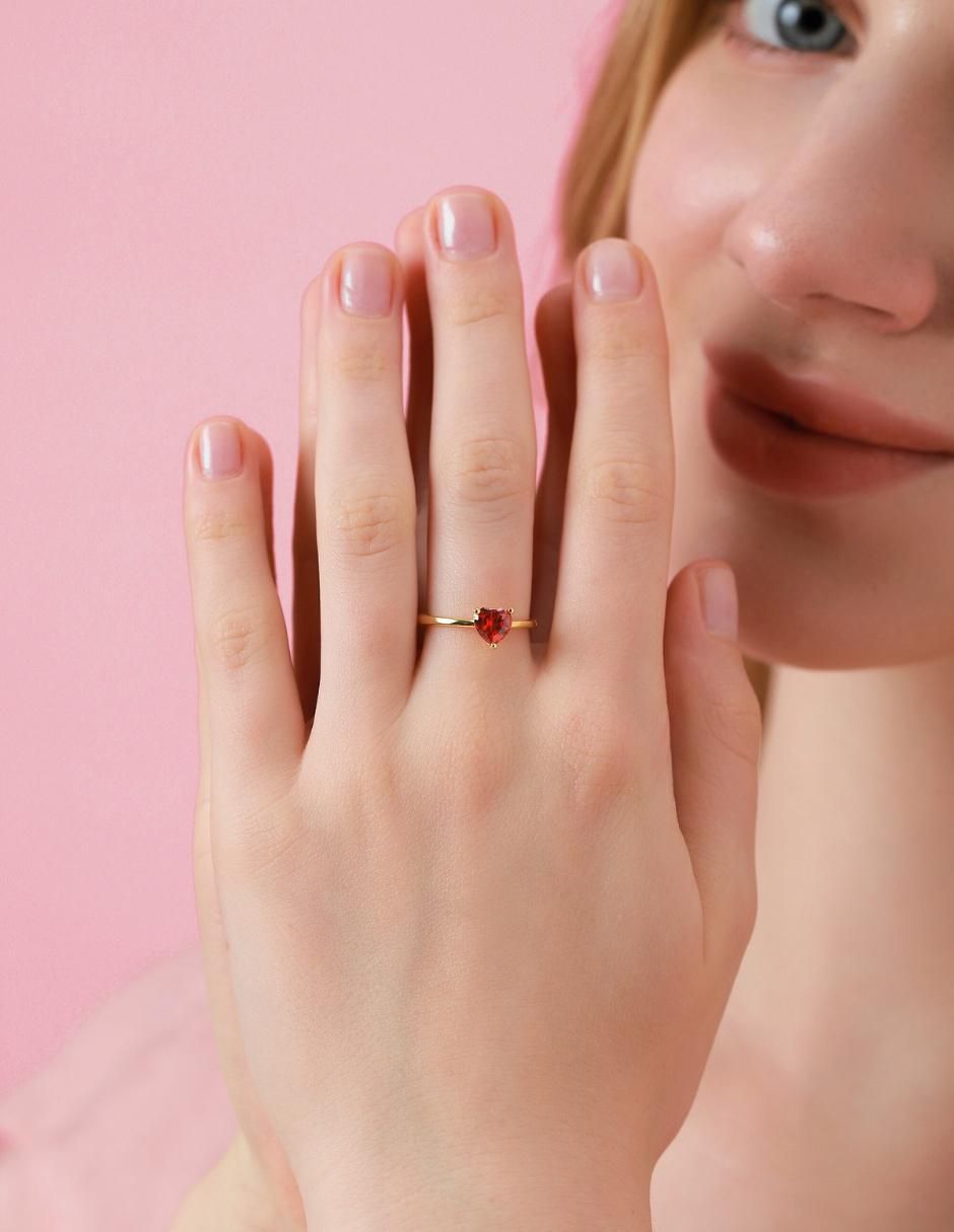 Anillo de corazón de plata vermeil P 925 zirconia cúbica con acabado baño de oro 12