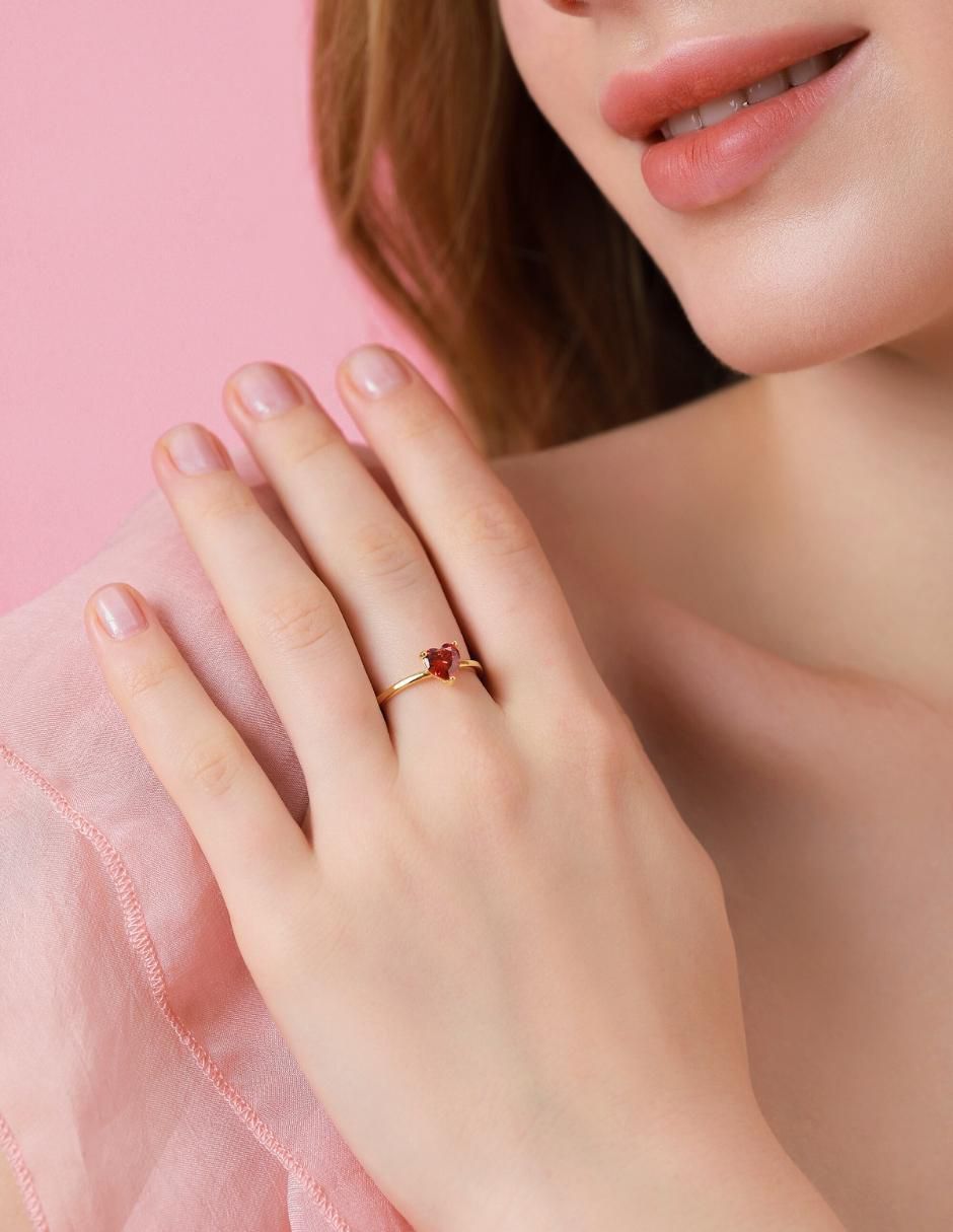 Anillo de corazón de plata vermeil P 925 zirconia cúbica con acabado baño de oro 7