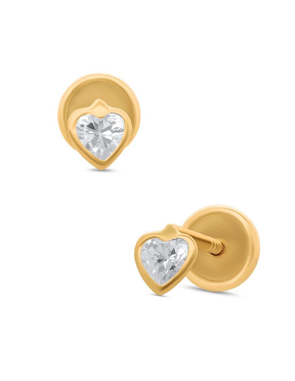 Broqueles de corazón de oro amarillo 14 K 2