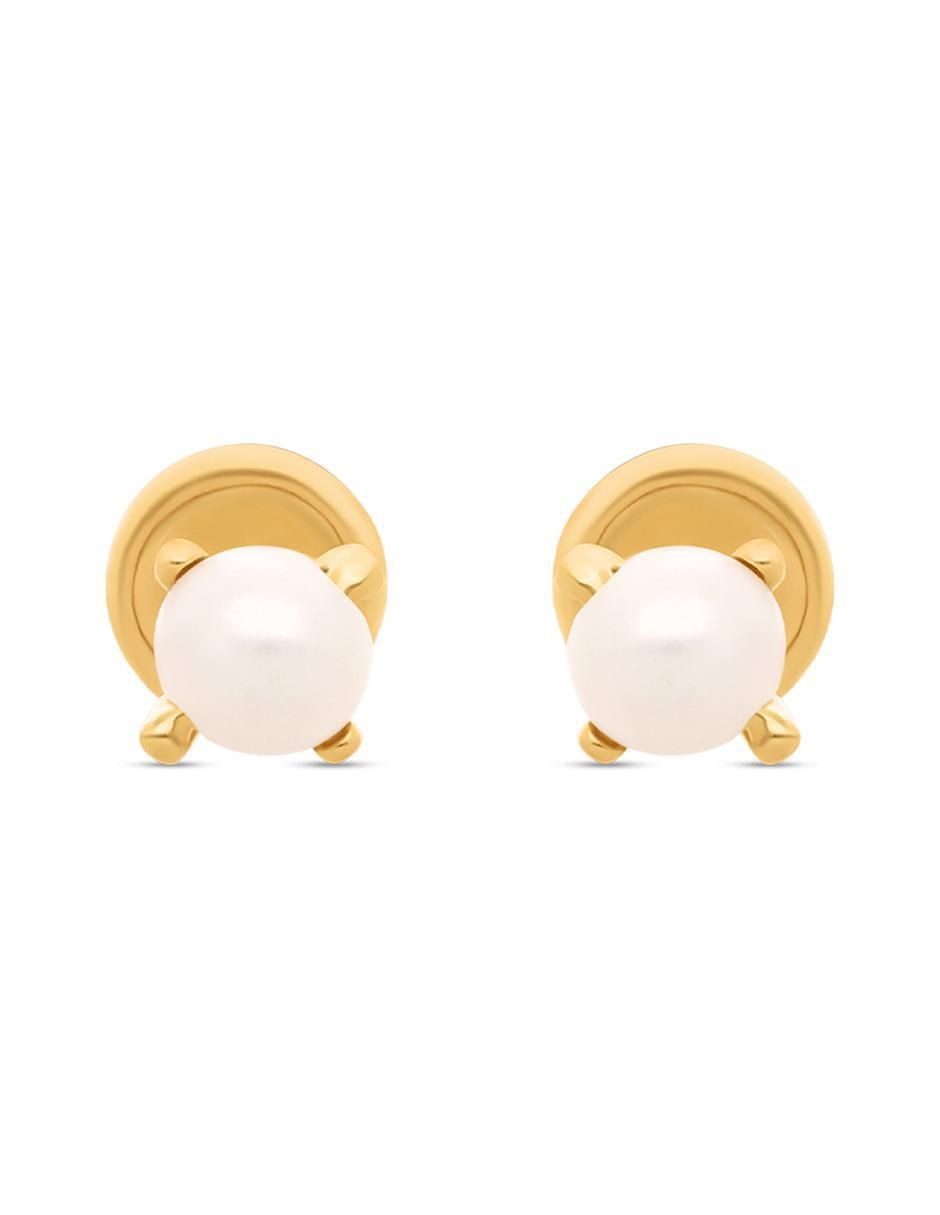 Broqueles circulares de oro amarillo 14 K perla Broqueles circulares de oro amarillo 14 K perla