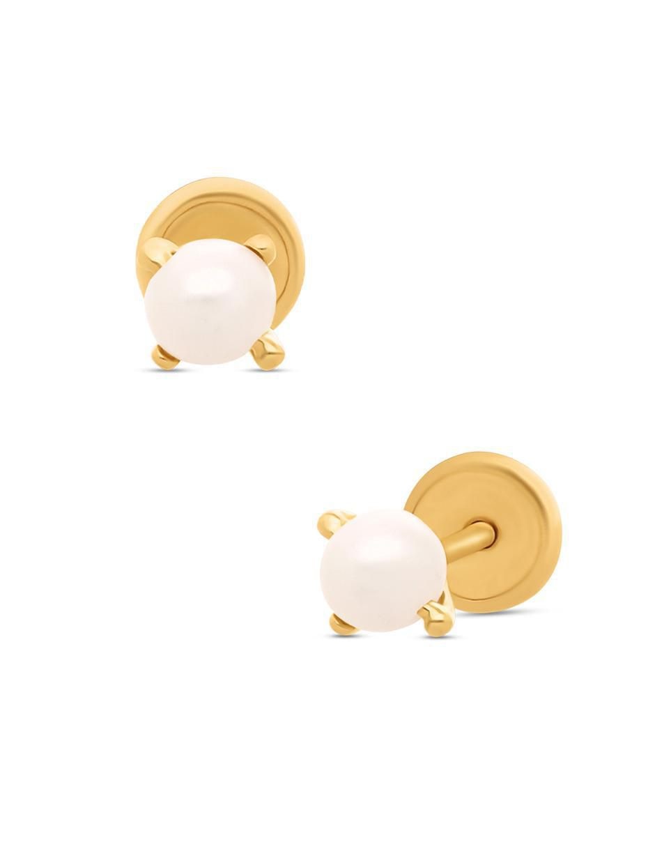 Broqueles circulares de oro amarillo 14 K perla 2