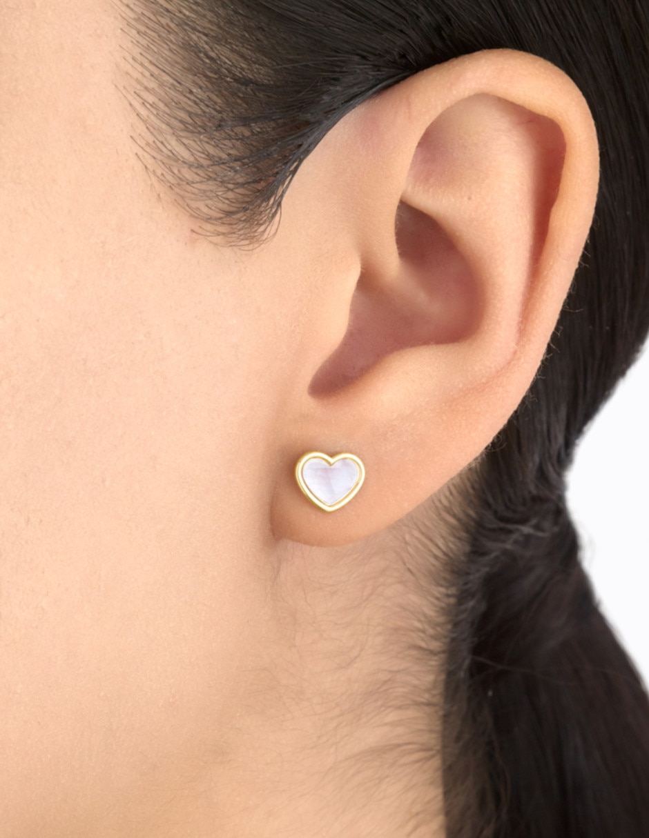 Broqueles de flor de oro florentino 14 K madre perla 2
