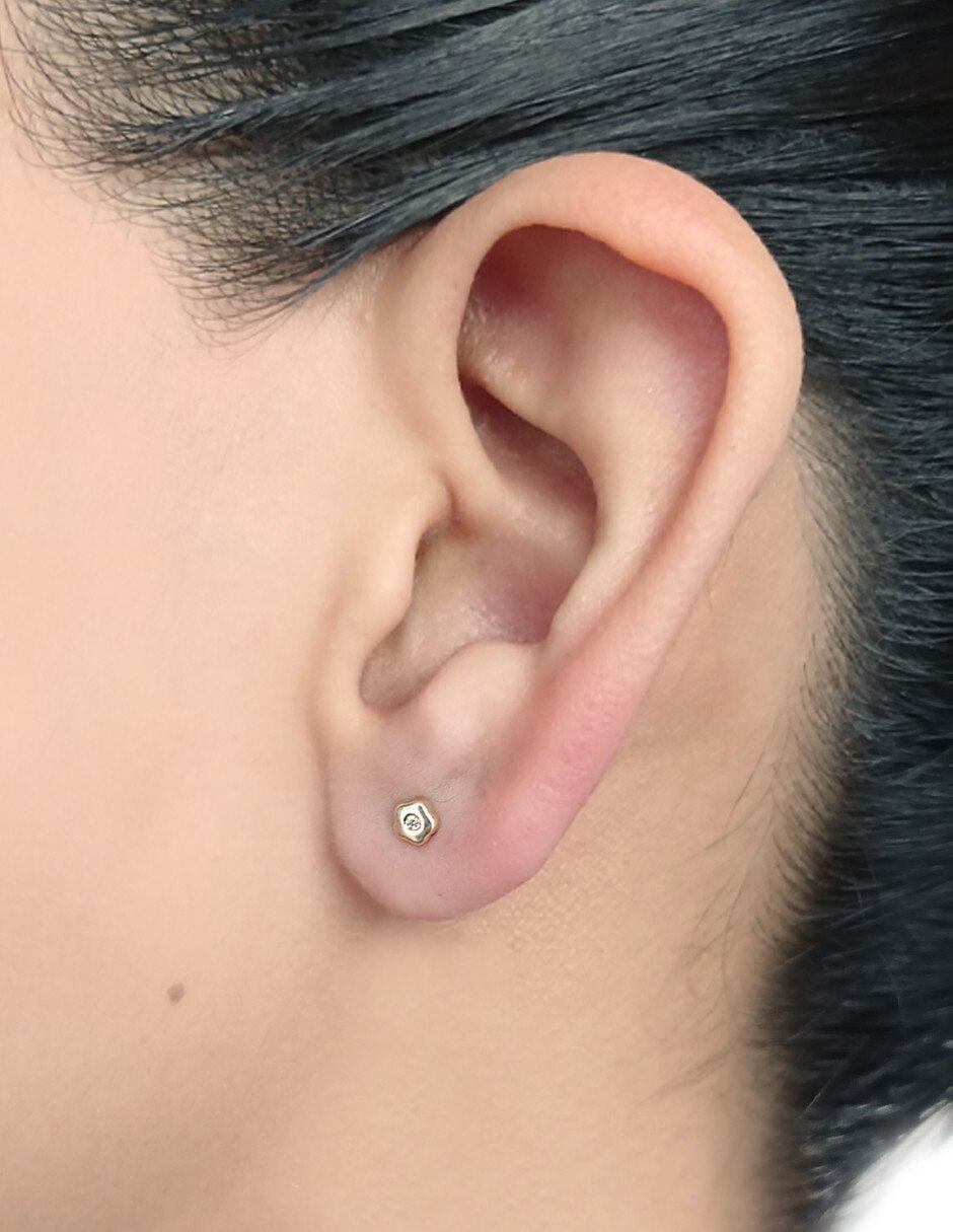 Broqueles redondos de oro 14 K diamante 2
