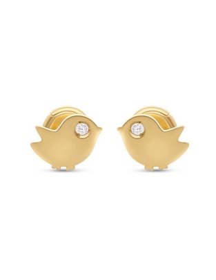 Broqueles de pájaro de oro amarillo 14 K con acabado liso diamante